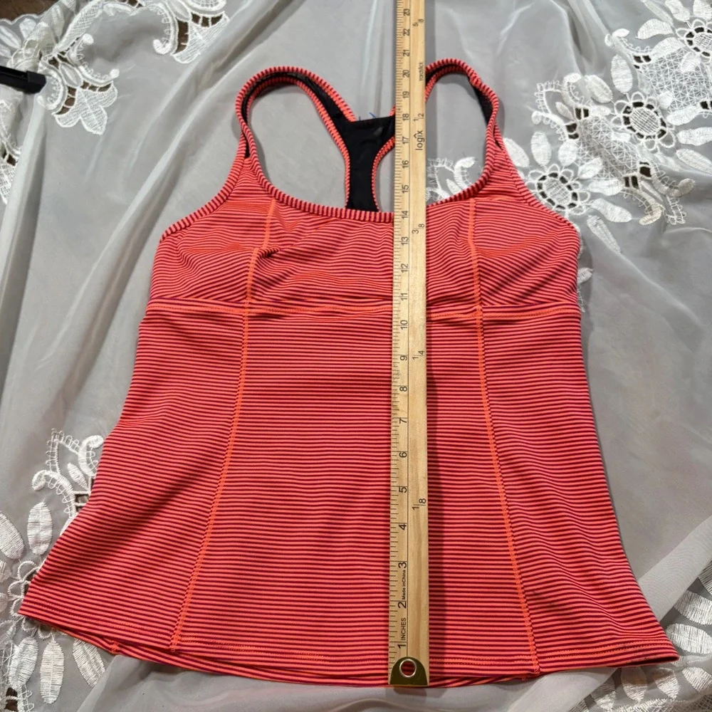 Y2K Workout Nike Striped Racerback Tank Top Built In Bra Orange Purple Medium